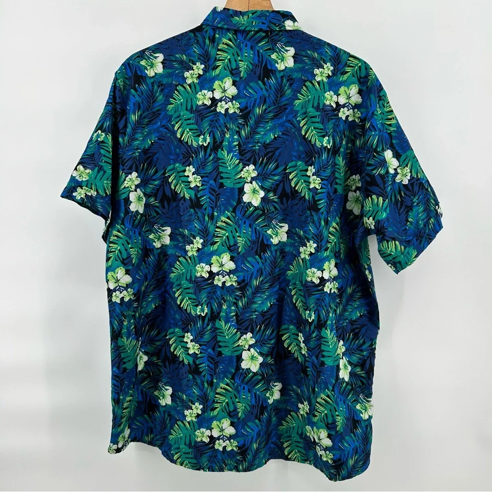 SSLR Aloha Hawaiian Camp Shirt Men's XL‎ Blue Vibrant Floral Pattern EUC